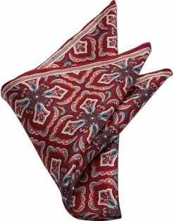 Pronto Uomo Pocket Square, Burgundy Oversized Medallion