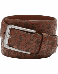 Joseph Abboud Leather Casual Belt, Cognac Floral