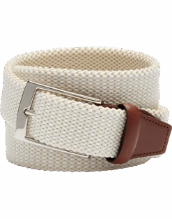 Joseph Abboud Woven Casual Belt, Ivory & White Diamond Check