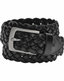 Joseph Abboud Genuine Leather Braided Belt, Black