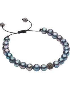 Pronto Uomo Gray Freshwater Pearl And Brass Bead Bracelet
